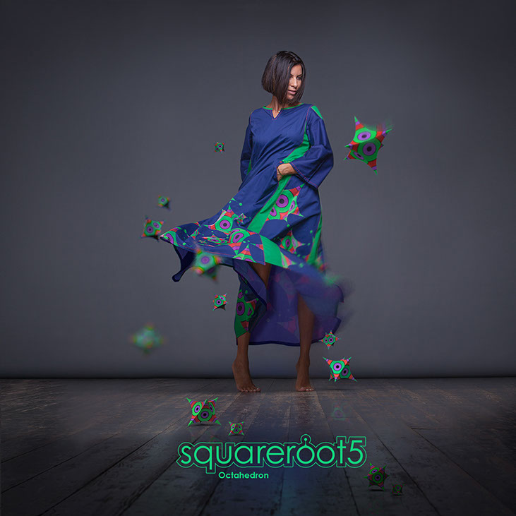 Unique summer avant-garde&nbsp; dark-blue dress with octahedron geometrical pattern. Futuristic&nbsp; Festival clothes